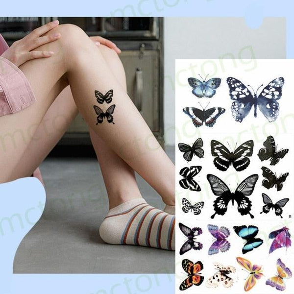 3D Butterfly Waterproof Temporary Tattoo Sticker Snake Flowers Elegant Small Popular Tattoo For Womens Mens