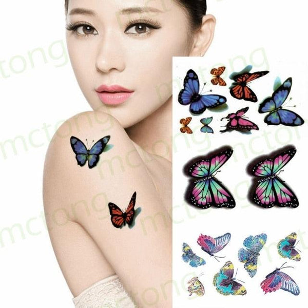 3D Butterfly Waterproof Temporary Tattoo Sticker Snake Flowers Elegant Small Popular Tattoo For Womens Mens