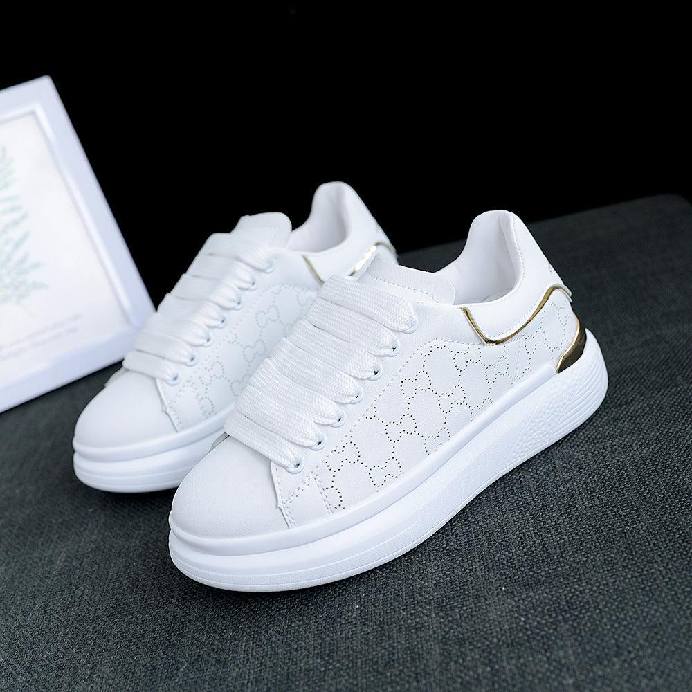New Fashion White High Quality Women's White Thick Soled Sports Casual Couple Shoes Summer Lace-Up Trainers Gym Tennis Running Breathable High Quality Sneakers