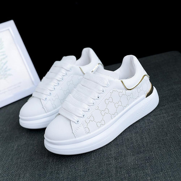 New Fashion White High Quality Women's White Thick Soled Sports Casual Couple Shoes Summer Lace-Up Trainers Gym Tennis Running Breathable High Quality Sneakers