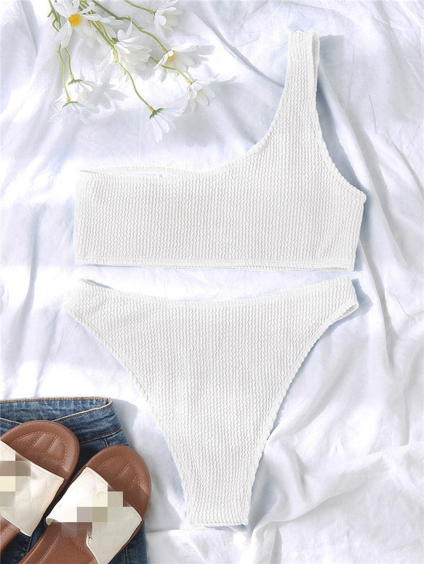 Women One-Shoulder Bikini Swimsuit Women Push Up Swimwear Women's Bathing Suit Comfortable Bikini Ribbed Two Piece Swimsuit Bikini Set Summer Bathing Suit Beach Wear Swimming Suit