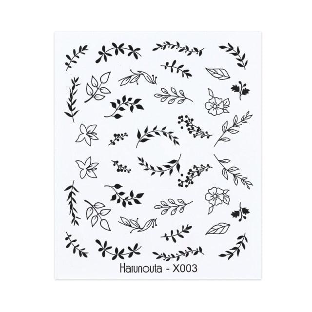 French Line Nail Water Decal Flower Marble Leaf Girl Stickers on Nails Water Ink Transfer Slider Nail Stickers Decor Kids Nails Art Decoration Nail Strips Shiny French Tip Guides Stickers French Nail Stickers Form Fringe Guides