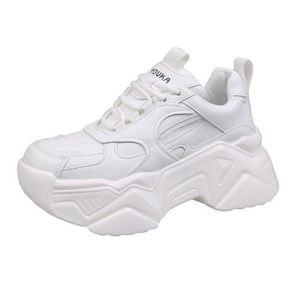 Women Platform Sneakers Leather Casual Ladies Chunky Shoes Woman High Black Fashion Thick Soled Sports Walking Shoes Lace Up Platform Leather Trainers Sneakers