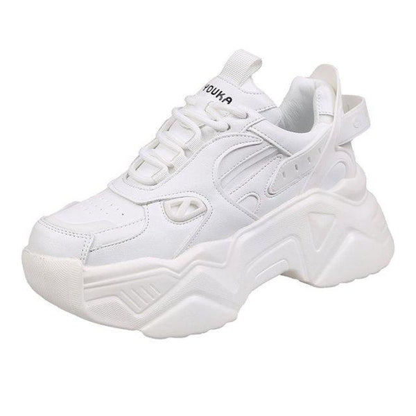 Women Platform Sneakers Leather Casual Ladies Chunky Shoes Woman High Black Fashion Thick Soled Sports Walking Shoes Lace Up Platform Leather Trainers Sneakers