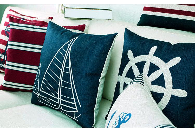 Navigation Navy Blue Nautical Shell Starfish Linen Pillow Cover Blue Anchor Navigation Anchor Sailboat Pillowcase Marine Cushion Cover Sofa Home Decorative Cushion Cover For Home