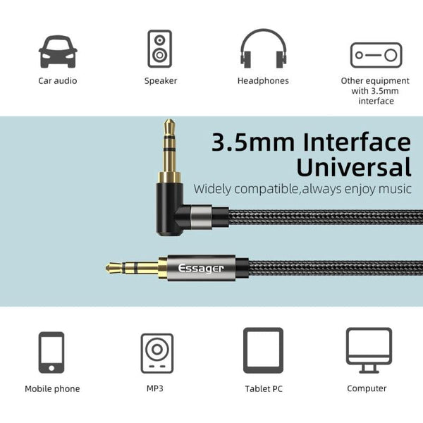 90Degree 3.5mm Right Angle AUX Audio Cable Jack For Headphone Extension Wire