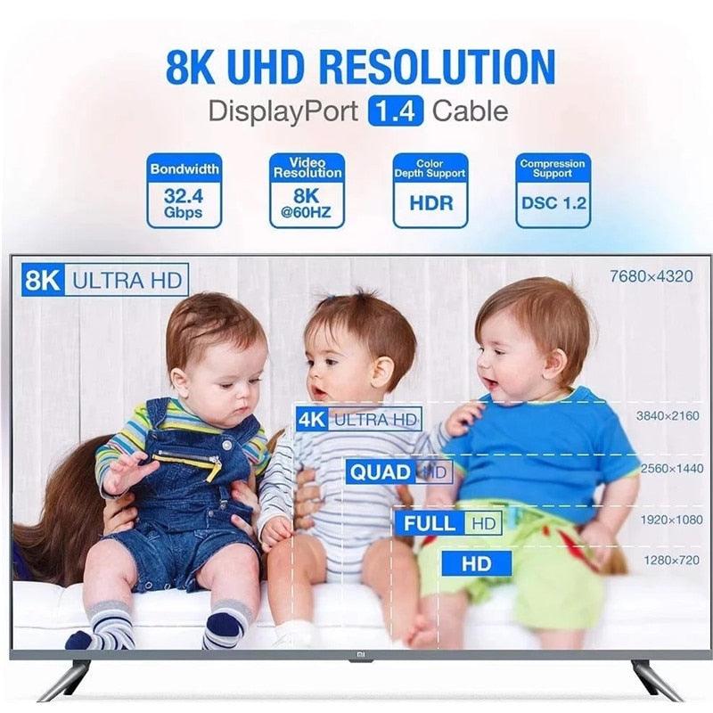 1m/2m/5m High Speed 1.4Gbp Slim and Flexible Ultra HD 8K 4K 144Hz 165Hz Display Port Adapter For Monitor PC Laptop Projector