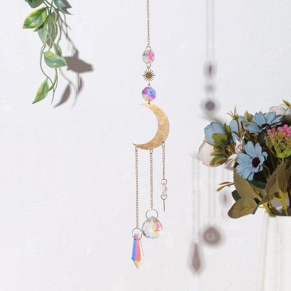 Home Decor Crystal Sun-catchers Window Pendant Hanging Curtain Wind-chimes Light Catcher Star Moon Pendant Rainbow Wind Chime Prisms Wind Chime Hanging Ornaments For Garden Home Christmas Decorations Gift