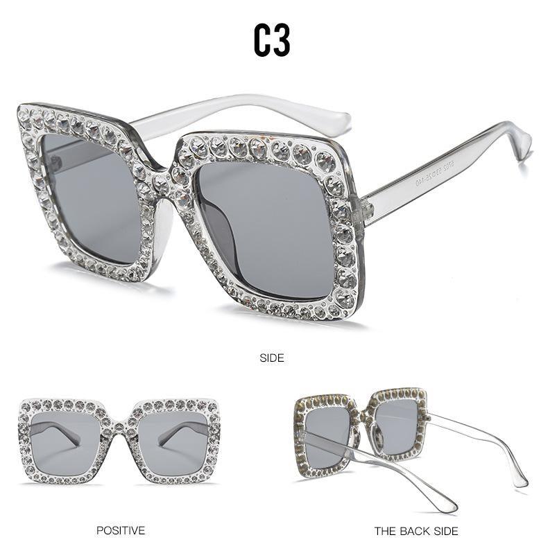 Oversized Sunglasses Square Diamond Sunglasses Women Retro Sunglasses Luxury & Diamond Square Shape Sunglasses For Women Branded Attractive Any Size Crystal Sun Glasses For Ladies Gradient Classic Mirror & Decent Shades