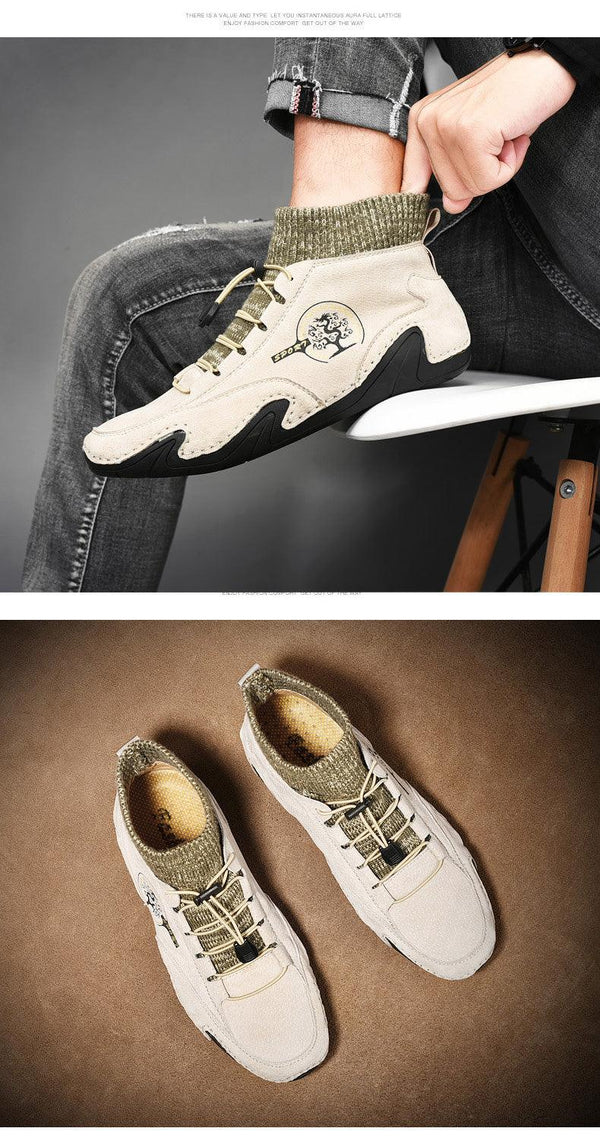 Men Beige Casual Shoes Outdoor Comfy Walking Sneakers Fashion All-Match Sneakers Breathable Cloth Casual Sports Flats Men Lightweight Outdoor Running Sneakers