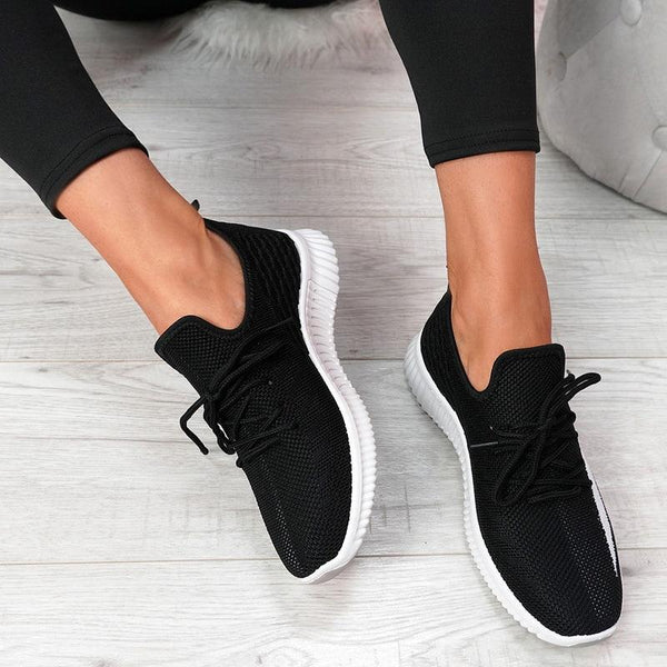 Elegant Sport Women's Vulcanized Female Lace Up Mesh Sneakers Round Toe Casual Walking Shoes Mesh Flat Anti-slip Women Breathable Mesh Fashion Sneakers