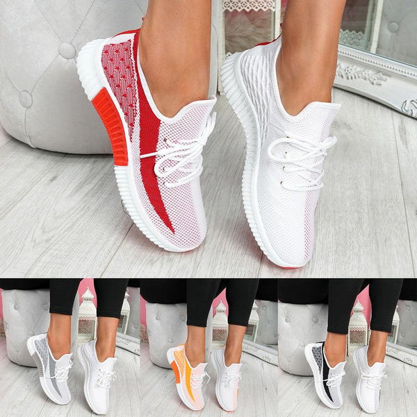 Elegant Sport Women's Vulcanized Female Lace Up Mesh Sneakers Round Toe Casual Walking Shoes Mesh Flat Anti-slip Women Breathable Mesh Fashion Sneakers