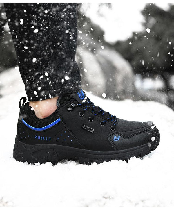 Black Leather Hiking Shoes Wear Resistant Outdoor Sport Mens Shoes Lace-Up Mens Climbing Hunting Low Cut Boots Leather Walking Shoes For Outdoor Training