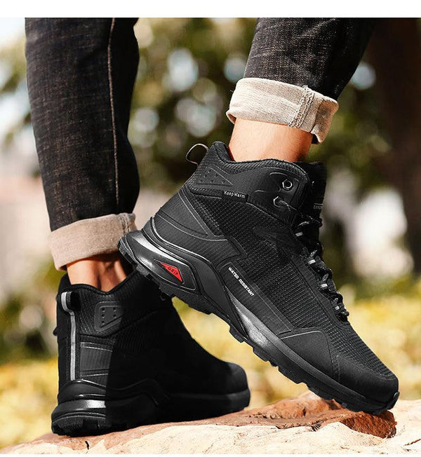 Men's Warm Boots Plush Snow Boots Outdoor Non-Slip Hiking Boots High Top Waterproof Sports Men's Winter Boots Snow Boots Warm Lined Non Slip Leather Shoes