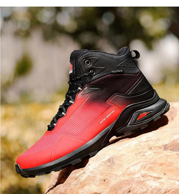 Men's Warm Boots Plush Snow Boots Outdoor Non-Slip Hiking Boots High Top Waterproof Sports Men's Winter Boots Snow Boots Warm Lined Non Slip Leather Shoes