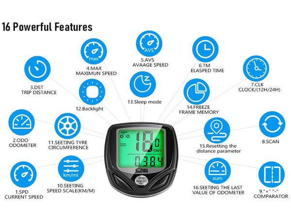Bike Computer Wireless Waterproof Bicycle Computer 16 Functions Speed Cycle Speedometer Waterproof Wireless Bicycle Bike Computer And Cycling Odometer With Multi-Function LCD Backlight Display