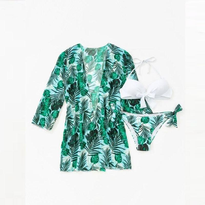 Summer Floral Print Bikini Swimsuit Women 3 Piece High-Waist Bikini Set Swimwear Female Push-Up Bathing Suit Tropical High Waist Wrap Swimsuit With Beach Cover Ups Soft And Breathable Summer Bikini