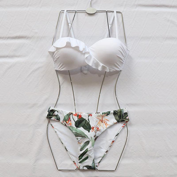 Women's Bikinis Push Up Swimwear Women Swimsuits Red Ruffle Floral Print Bikini Set Women's Ruffle Flounce Triangle Bathing Suits Cute Two Piece Swimsuit Bathing Suit New Summer Bikini Set