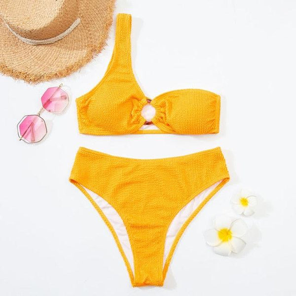 Women One-Shoulder Bikini Swimsuit Women Push Up Swimwear Women's Bathing Suit Comfortable Bikini Ribbed Two Piece Swimsuit Bikini Set Summer Bathing Suit Beach Wear Swimming Suit