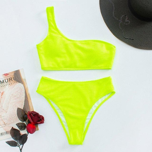 Women One-Shoulder Bikini Swimsuit Women Push Up Swimwear Women's Bathing Suit Comfortable Bikini Ribbed Two Piece Swimsuit Bikini Set Summer Bathing Suit Beach Wear Swimming Suit