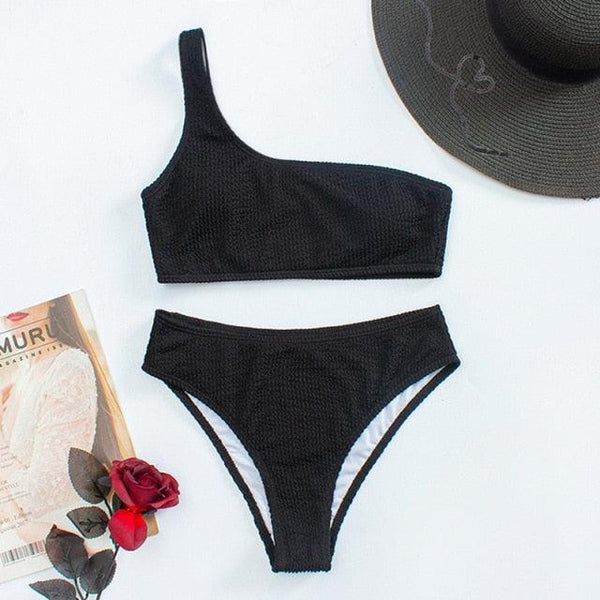 Women One-Shoulder Bikini Swimsuit Women Push Up Swimwear Women's Bathing Suit Comfortable Bikini Ribbed Two Piece Swimsuit Bikini Set Summer Bathing Suit Beach Wear Swimming Suit