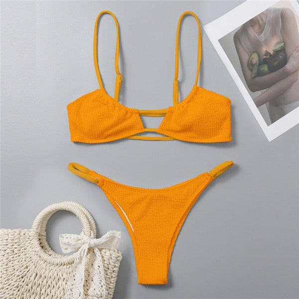 Women One-Shoulder Bikini Swimsuit Women Push Up Swimwear Women's Bathing Suit Comfortable Bikini Ribbed Two Piece Swimsuit Bikini Set Summer Bathing Suit Beach Wear Swimming Suit