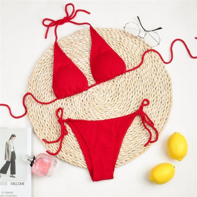 Women One-Shoulder Bikini Swimsuit Women Push Up Swimwear Women's Bathing Suit Comfortable Bikini Ribbed Two Piece Swimsuit Bikini Set Summer Bathing Suit Beach Wear Swimming Suit