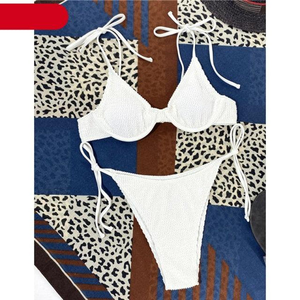 Women One-Shoulder Bikini Swimsuit Women Push Up Swimwear Women's Bathing Suit Comfortable Bikini Ribbed Two Piece Swimsuit Bikini Set Summer Bathing Suit Beach Wear Swimming Suit