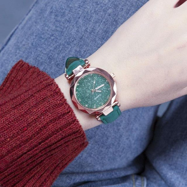 Shiny Luxury Student Watch Womens Star Quartz Watch Fashion Casual Womens Watch Bracelet Set Dial Woman Children Set Bracelet Watch Leather Band Luxury Quartz Watches