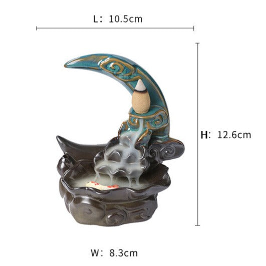Moon Backflow Incense Burner With Waterfall