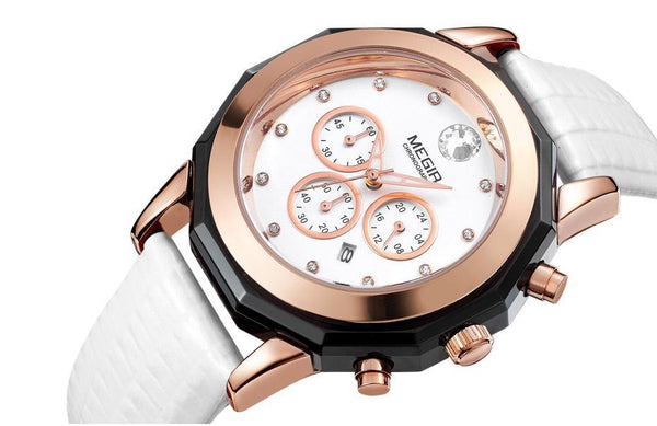 White Luxury New Womens Watch Fashion Leather Strap Shiny Design Waterproof Quartz Luminous Hands Wrist Watch
