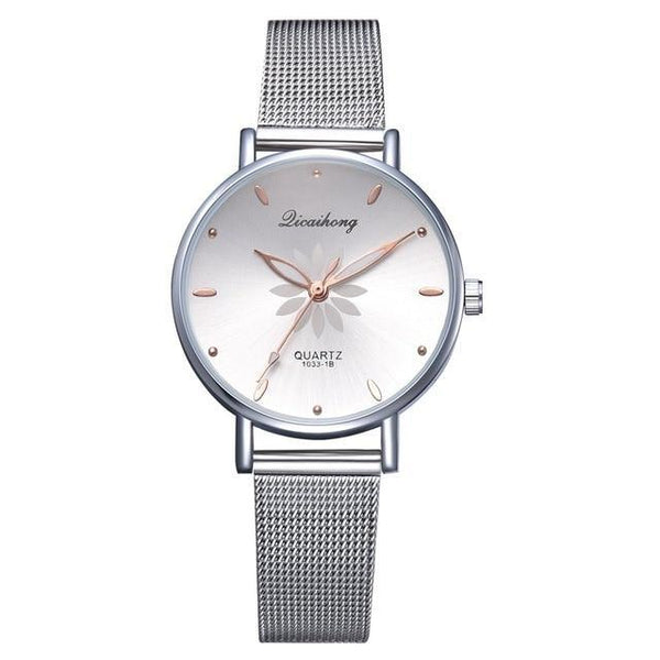 Women's Stylish Elegant Watch With Braided Steel Bracelet With Shiny Background Unique Design Perfect Gif