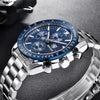 New Men Silver Blue Watch Business Analog Chronogragh Full Steel Luxury Casual Male Waterproof Sports Design Watches