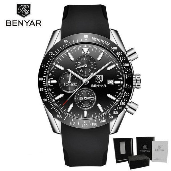 New Men Silver Blue Watch Business Analog Chronogragh Full Steel Luxury Casual Male Waterproof Sports Design Watches