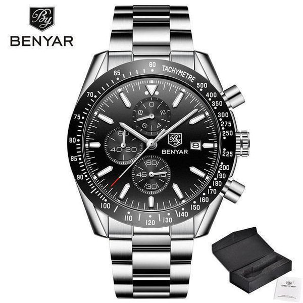 New Men Silver Blue Watch Business Analog Chronogragh Full Steel Luxury Casual Male Waterproof Sports Design Watches