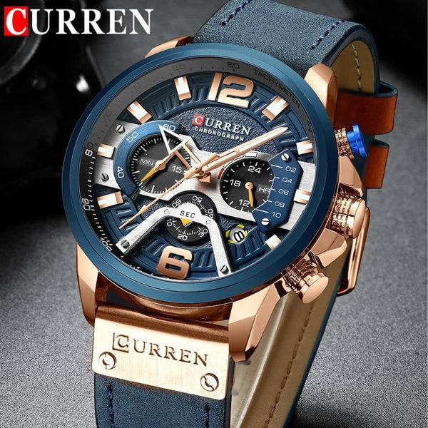 Men's Sports Waterproof Watch With Leather Belts, Chronometers And Large Numbers Details Luxury Watches Unique Design Excellent Gift