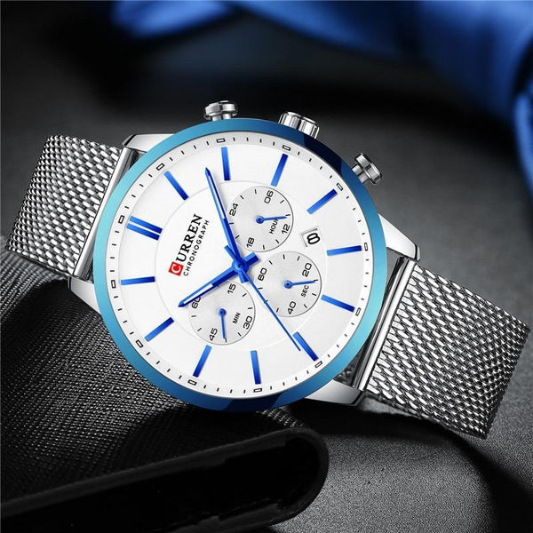 Unisex Elegant  Stainless Steel Watch With  Chronometer And Date Display Excellent Design Perfect Gift