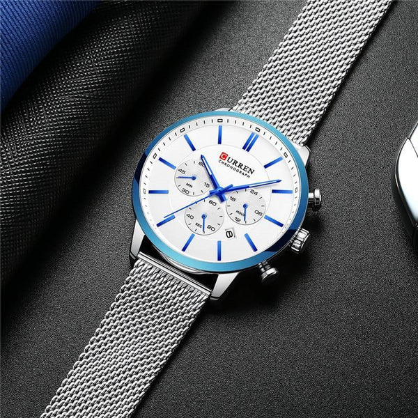 Unisex Elegant  Stainless Steel Watch With  Chronometer And Date Display Excellent Design Perfect Gift