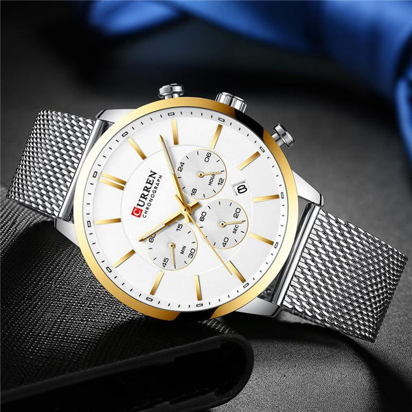 Unisex Elegant  Stainless Steel Watch With  Chronometer And Date Display Excellent Design Perfect Gift