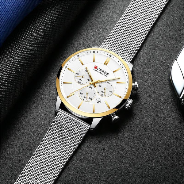 Unisex Elegant  Stainless Steel Watch With  Chronometer And Date Display Excellent Design Perfect Gift