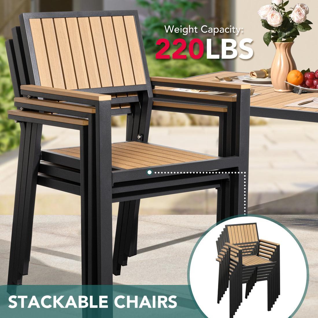Pamapic Aluminum and Plastic-Wood Outdoor Dining Table Set