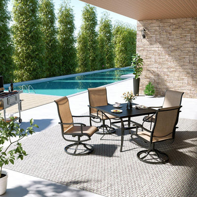Pamapic 5-Piece Patio Dining Set with 4 Textilene Swivel Chairs