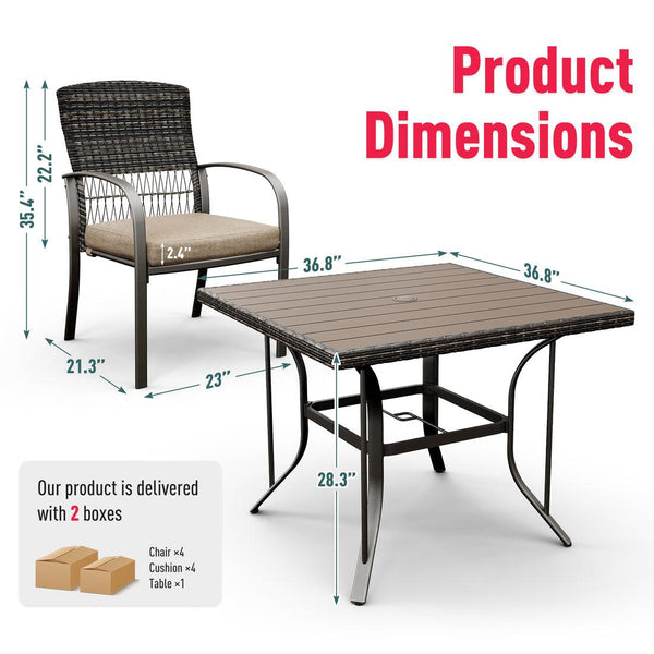 Pamapic Outdoor Dining Sets for 4 with Iron Frame &  Rattan Backrest