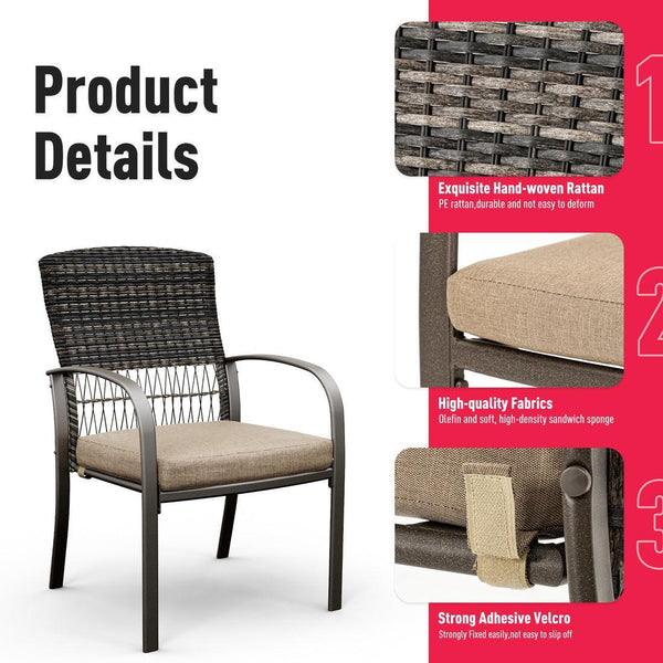 Pamapic Outdoor Dining Sets for 4 with Iron Frame &  Rattan Backrest