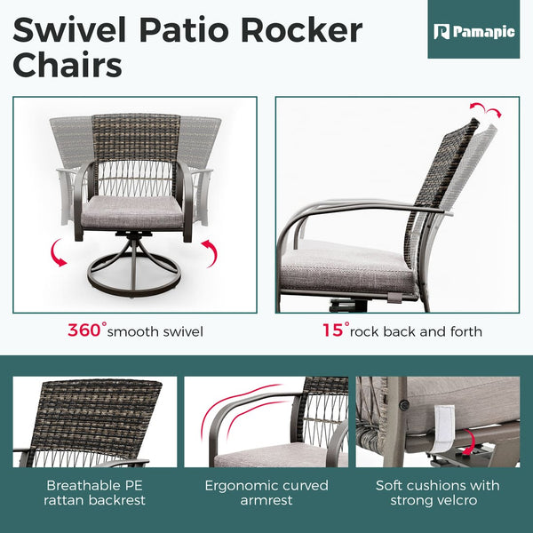 Pamapic Outdoor Dining Table with 4 Swivel Chairs (5 Pieces)