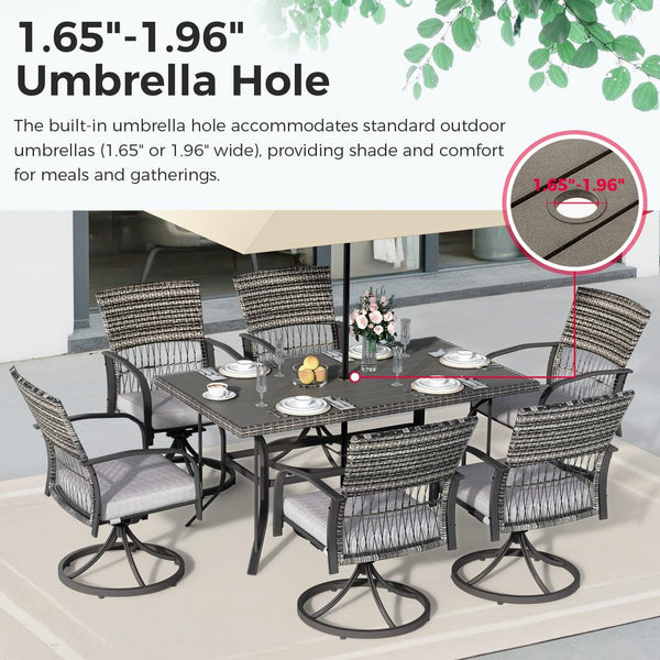 Pamapic Dining Table with 6 Swivel Chairs (7 Pieces)
