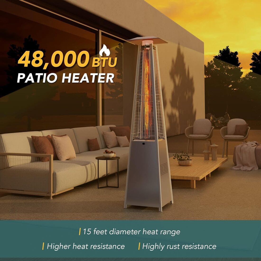 Pyra Propane Pyramid Patio Heater 48,000 BTU, with Glass Flame Tube