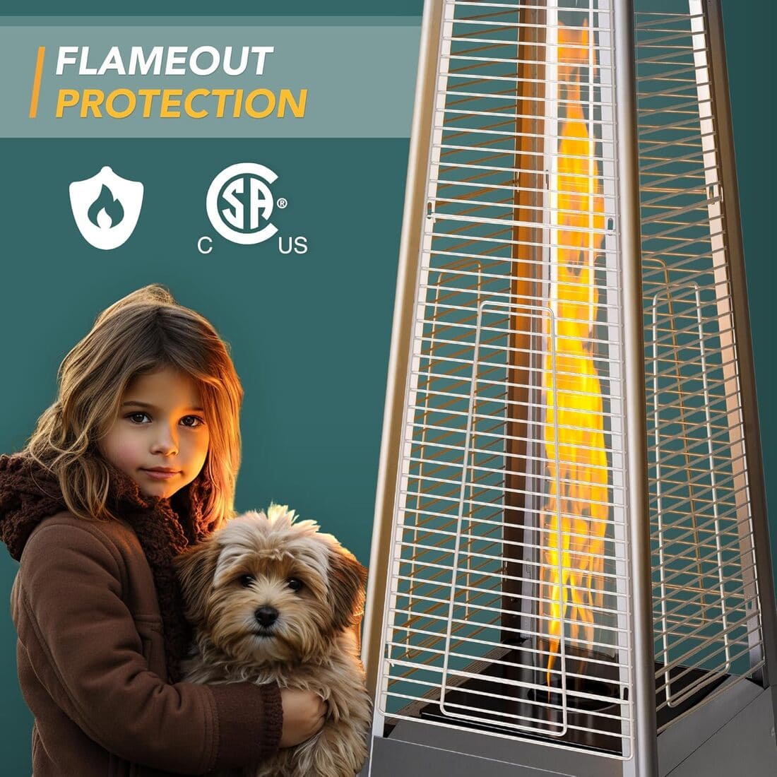 Pyra Propane Pyramid Patio Heater 48,000 BTU, with Glass Flame Tube