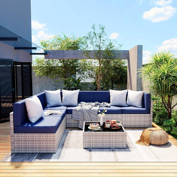 Pamapic Rattan Outdoor Sectional Couch Set  (7 Pieces)