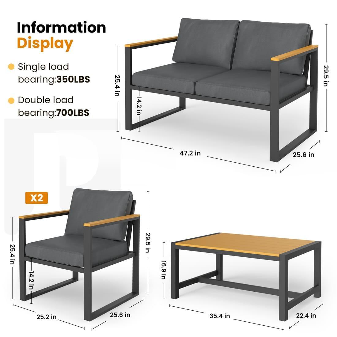 Pamapic 4 Pieces Modern Patio Conversation Sets with Cushion